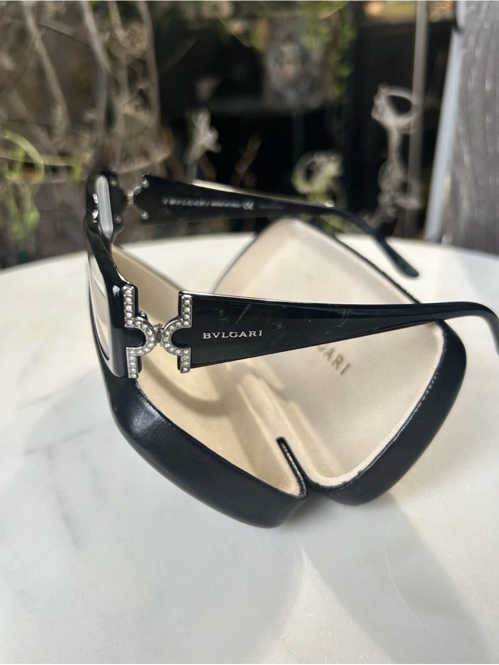Bulgari Black Women's Sunglasses with Crystal Hinge Detail